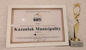 Община Казанлък с отличие за лидер във Фестивалния туризъм на BATI 2022